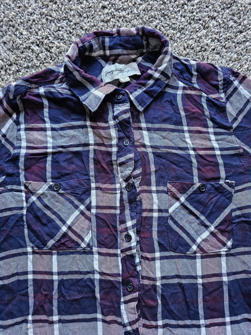 Forever 21 Women's Navy & Purple Plaid Button-Up Shirt